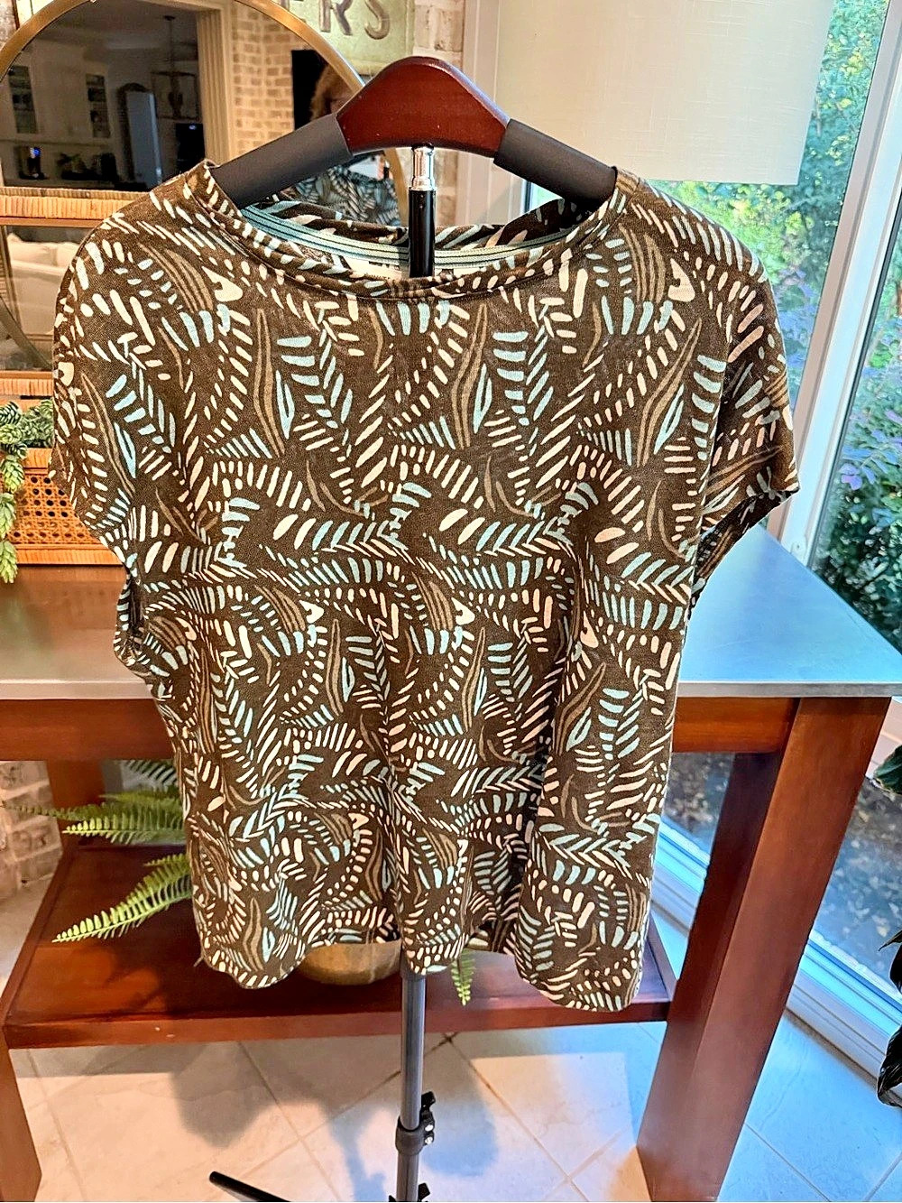 NWT White Stuff Abstract Print Linen Tee in Brown & Blue Size Medium